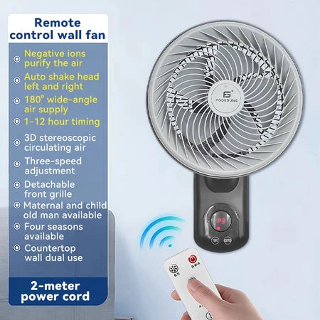 12-Inch Air Circulating Wall Fan with Remote Control | Turbo Swing Technology