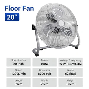 10-20" Electric Floor Fan Industrial Ground Fan Aluminum Blades Strong Wind Powerful Desk Fan 趴地扇 