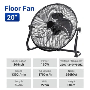 10-20" Electric Floor Fan Industrial Ground Fan Aluminum Blades Strong Wind Powerful Desk Fan 趴地扇 
