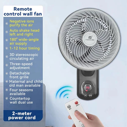12-Inch Air Circulating Wall Fan with Remote Control | Turbo Swing Technology