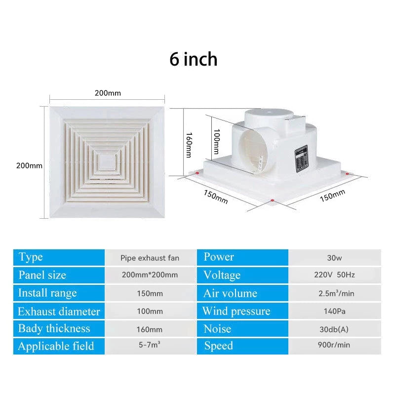 6-14 inch Ceiling Exhaust fan kipas ekzos Household Silent Bathroom Shutter ventilation fan