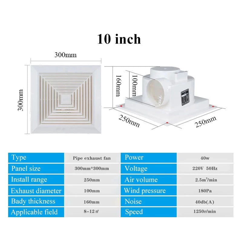 6-14 inch Ceiling Exhaust fan kipas ekzos Household Silent Bathroom Shutter ventilation fan