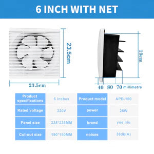 6''-14" inch Wall Mount Exhaust Ventilating Fan Household Silent Bathroom Shutter Ventilation fan