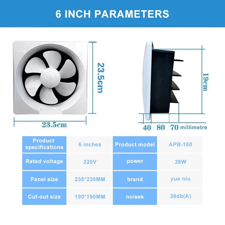 6''-14" inch Wall Mount Exhaust Ventilating Fan Household Silent Bathroom Shutter Ventilation fan