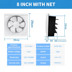 6''-14" inch Wall Mount Exhaust Ventilating Fan Household Silent Bathroom Shutter Ventilation fan