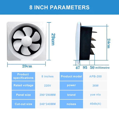 6''-14" inch Wall Mount Exhaust Ventilating Fan Household Silent Bathroom Shutter Ventilation fan