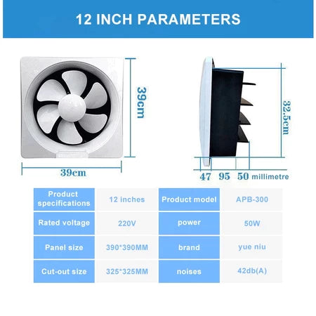 6''-14" inch Wall Mount Exhaust Ventilating Fan Household Silent Bathroom Shutter Ventilation fan