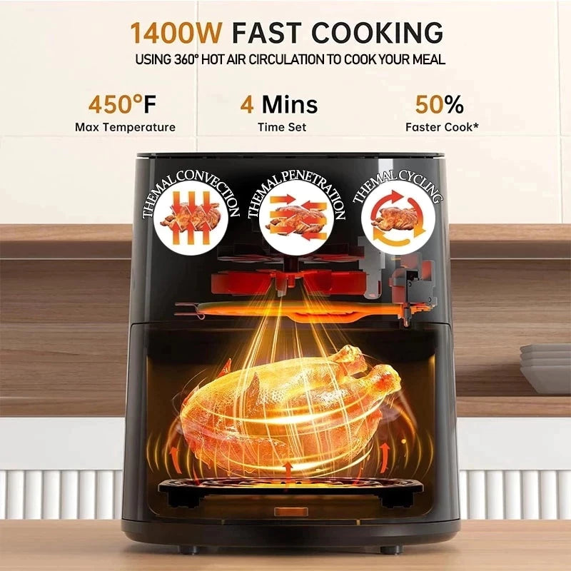 8L Air Fryer 360° Hot Air Circulation Cooker Electric Oven No Flipping 4D Baking Frying Oil Free
