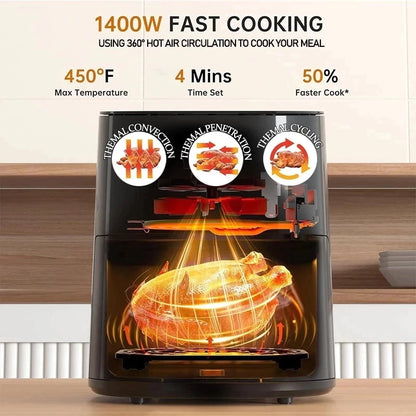 8L Air Fryer 360° Hot Air Circulation Cooker Electric Oven No Flipping 4D Baking Frying Oil Free