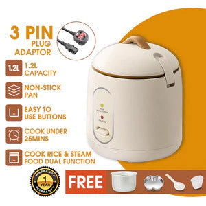 FOOKSUNG 1.2L Mini Rice Cooker electric caldronwith Non-stick Pot and Steamer Kitchen Dormitory