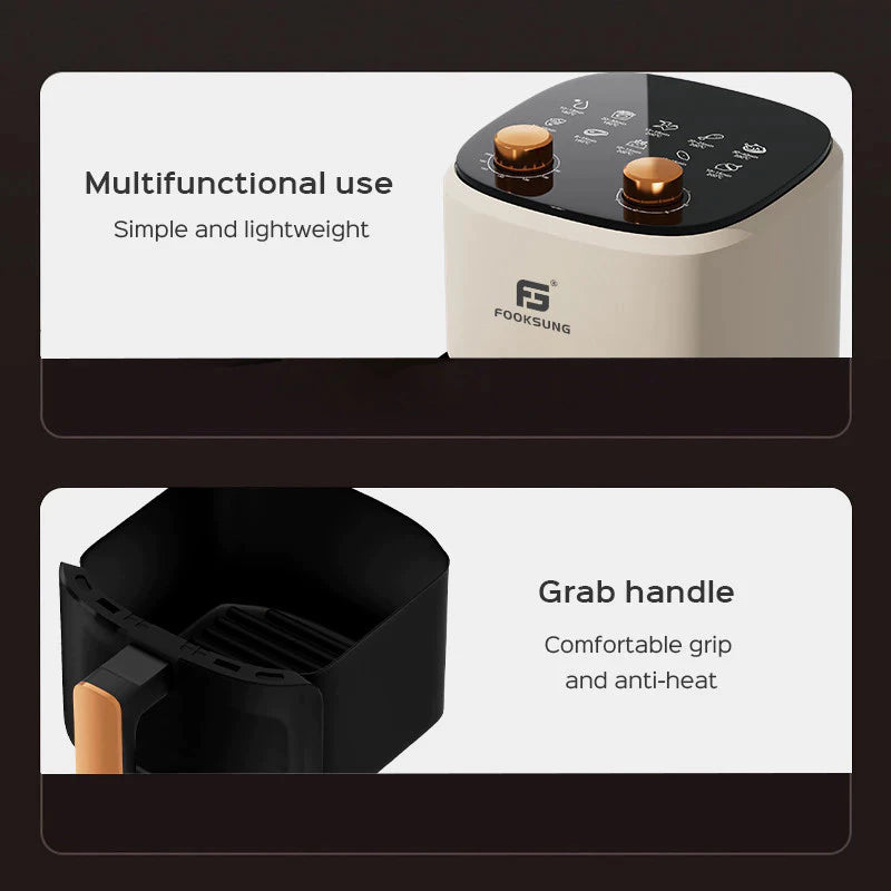 Fooksung Air Fryer 8L 4000W Non-Stick Coating Visual Window Oil Free Smokeless Multifunctional 