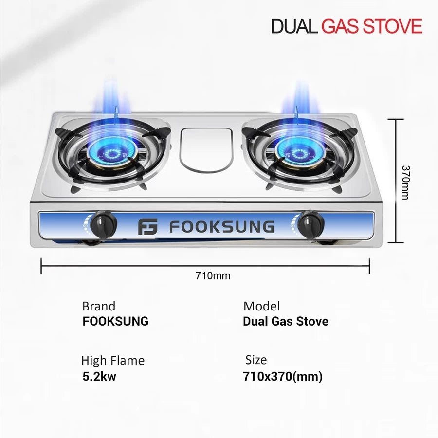 Double Gas Burner Stove Stainless steel Energy saving Glass Cooker Gas Stove Dapur Gas 燃气灶 煤气灶