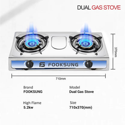 Double Gas Burner Stove Stainless steel Energy saving Glass Cooker Gas Stove Dapur Gas 燃气灶 煤气灶