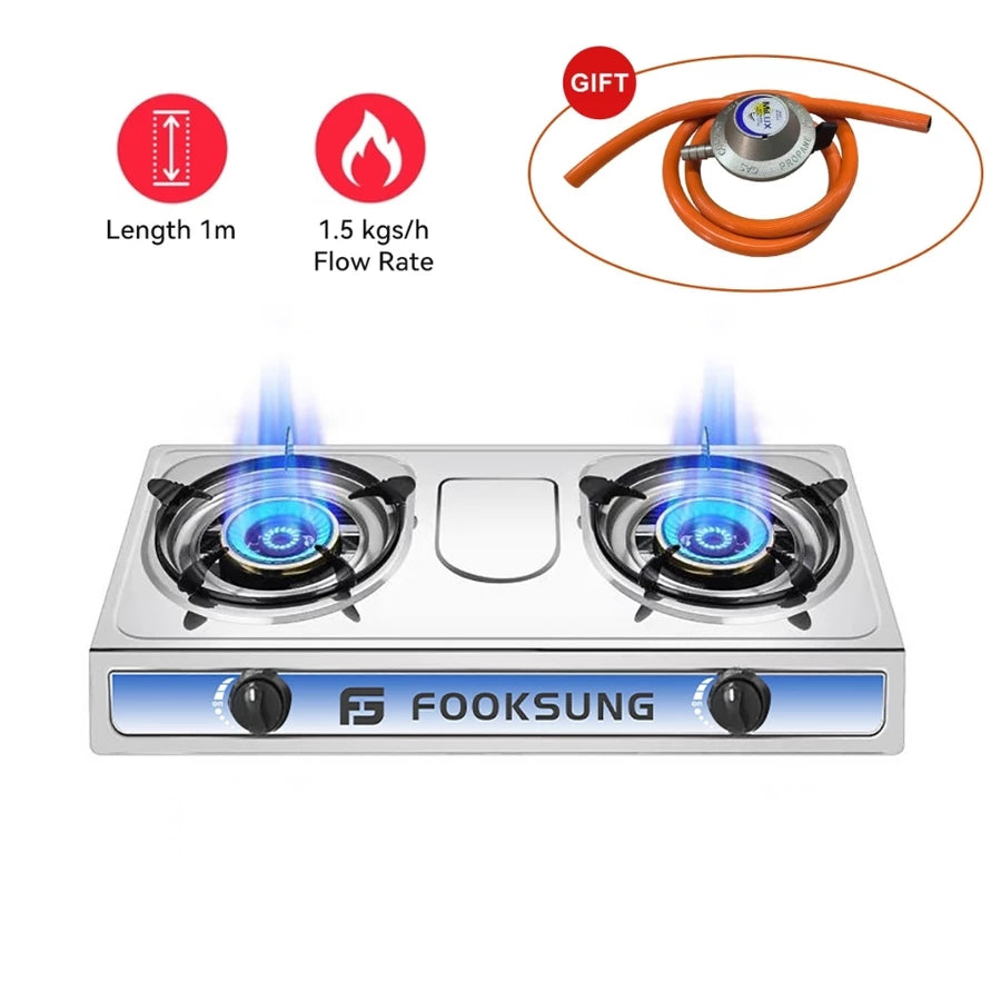 Double Gas Burner Stove Stainless steel Energy saving Glass Cooker Gas Stove Dapur Gas 燃气灶 煤气灶
